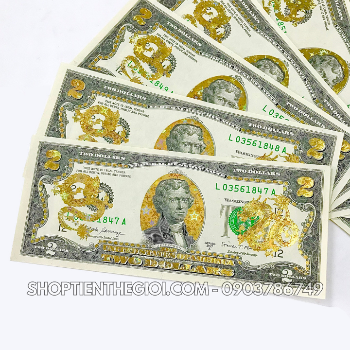 Tiền 2 USD in hình Con Rồng 3D nhũ vàng - SP005555